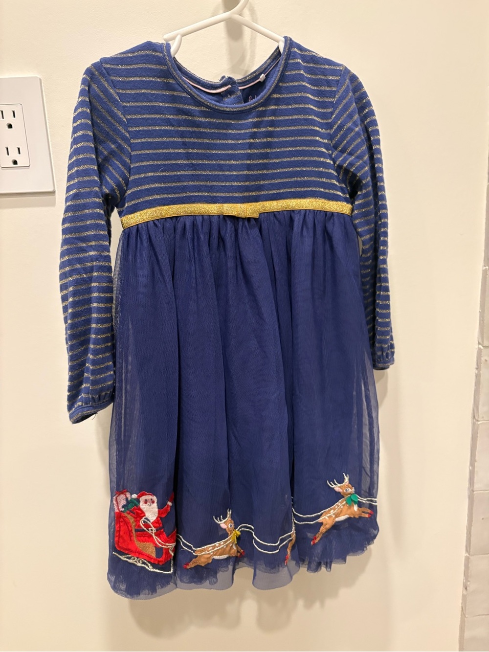 Baby Boden Santa clause Navy and Gold Striped Knit Top, Christmas